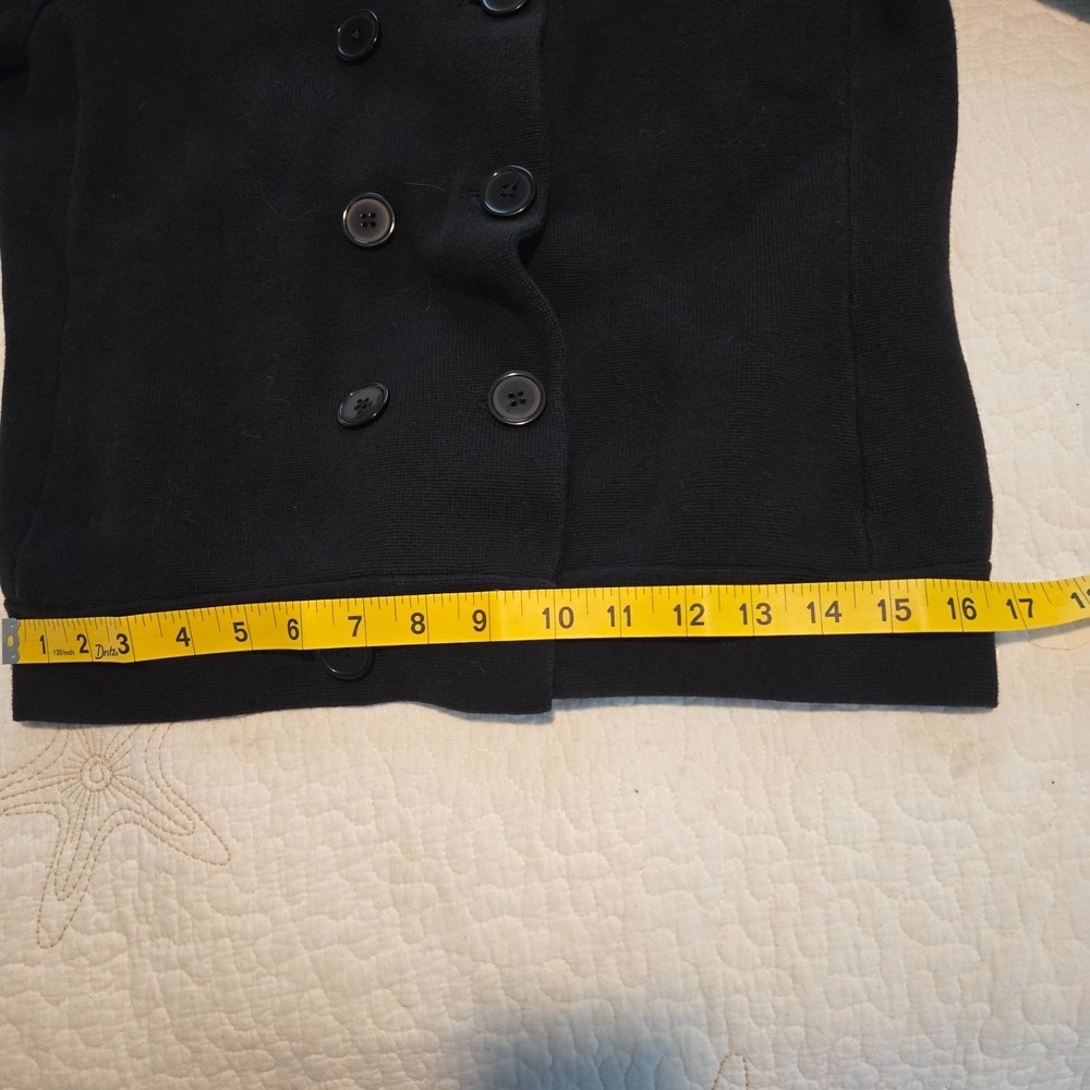 Talbots Sweater Blazer Women Large Black Double Breasted Cropped Knit 3/4 Sleeve - Picture 10 of 11